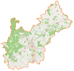 Mapa konturowa powiatu zambrowskiego, po prawej nieco u góry znajduje się punkt z opisem „Dębniki”