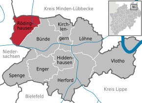 Poziția Rödinghausen pe harta districtului Herford