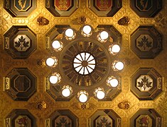 Gold leaf and painted coffers of the Senate chamber ceiling in Centre Block, Ottawa, Canada