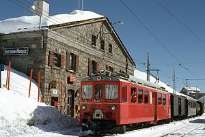 ABe 4/4 Nr. 47 im Bahnhof Bernina-Hospiz, 1980er-Jahre