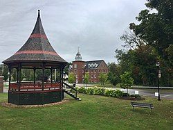 Village Bandstand and Belmont Mill in 2019