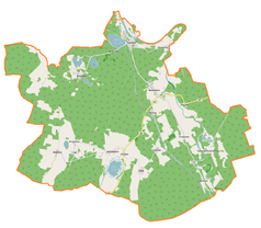 Mapa konturowa gminy Bobrowice, u góry znajduje się punkt z opisem „Dychów”