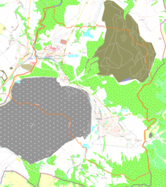 Mapa konturowa Bogatyni, po lewej nieco na dole znajduje się punkt z opisem „Kopalnia Węgla Brunatnego Turów”