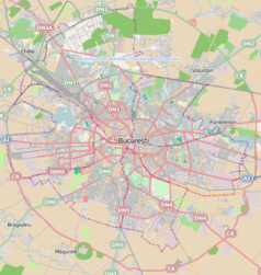 Mapa konturowa Bukaresztu, blisko centrum na prawo znajduje się punkt z opisem „Stadionul Național”