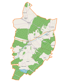 Mapa konturowa gminy Gościeradów, w centrum znajduje się punkt z opisem „Gościeradów Ukazowy”