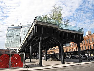 A High Line déli vége a Gansevoort Street és a Washington Street találkozásánál