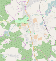 Mapa konturowa Milicza, po prawej znajduje się punkt z opisem „Milicz Wąskotorowy”