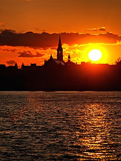 Old Saint-Jean and the Saint-Jean-l'Evangeliste church at sundown