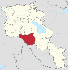 Ararat'ın Ermenistan'daki konumu.