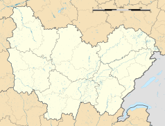 Mapa konturowa Burgundii-Franche-Comté, na dole nieco na lewo znajduje się punkt z opisem „Montceau-les-Mines”