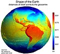 Image 50Earth's western hemisphere showing topography relative to Earth's center instead of to mean sea level, as in common topographic maps (from Earth)