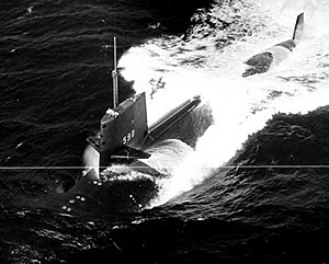 USS Sculpin (SSN-590), underway in the Gulf of Mexico during her alpha trials, 9-1-1961.