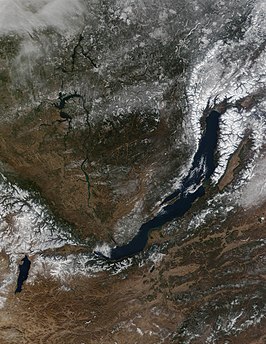 Satellietfoto van het Baikalmeer.