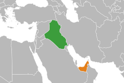 Map indicating locations of Iraq and United Arab Emirates