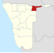 Lage der Region Kavango-Ost in Namibia