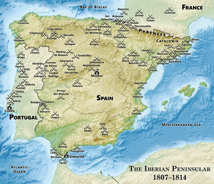 Map of Peninsular War battles, 1807–14