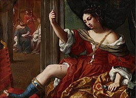 Portret "Porcia verwondt haar dij" door Elisabetta Sirani, 1664