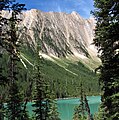 Mount Ogden and Sherbrooke Lake. The summit is far right along edge of tree.