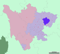 Location of Nanchong City jurisdiction in Sichuan
