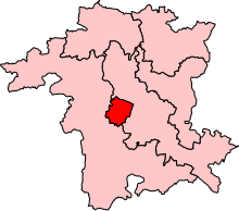 Map showing the location of the Worcester constituency in Worcestershire under the boundaries created by the 2023 boundary review and first used at the 2024 general election.