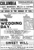 Advertisement for "His Wedding Day," 1893