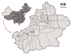 Aral (şehir)'in Sincan Uygur Özerk Bölgesideki konumu (pembe)