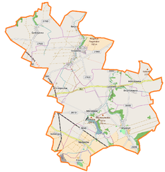 Mapa konturowa gminy Mściwojów, po prawej znajduje się punkt z opisem „Marcinowice”