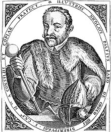 gróf Pálffy Miklós (1552–1600) politikus, hadvezér portréja. Korabeli metszet.