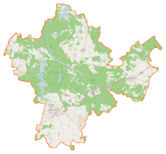 Mapa konturowa powiatu chojnickiego, blisko centrum na dole znajduje się punkt z opisem „Krojanty”