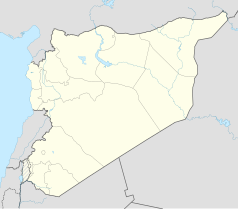 Mapa konturowa Syrii, blisko górnej krawiędzi po prawej znajduje się punkt z opisem „Al-Kamiszli”