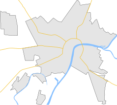 Mapa konturowa Segedynu, w centrum znajduje się punkt z opisem „Nowa Synagoga”