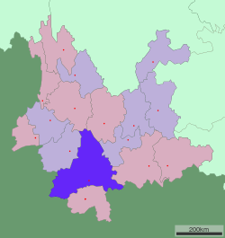 Location of Pu'er City jurisdiction in Yunnan
