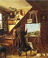 Adolf Friedrich: Gemälde „Der Pferdemarkt“ im Atelier, nach 1860