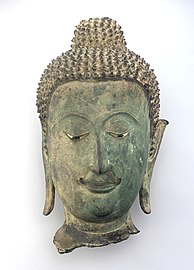 Head of a Buddha. Bronze with glass and mother-of-pearl. Thailand, Ayutthaya period, ca. 1700