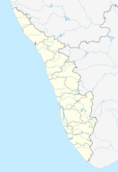 Mapa konturowa Kerali, na dole po prawej znajduje się punkt z opisem „Katedra św. Józefa w Thiruvananthapuram”