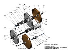 Explosionszeichnung der Hinterradnabe vom J-Rad