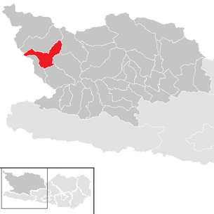 Lage der Gemeinde Mörtschach im Bezirk Spittal an der Drau (anklickbare Karte)