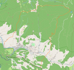 Mapa konturowa Szczawnicy, na dole po lewej znajduje się punkt z opisem „Przejście graniczneSzczawnica-Lesnica”