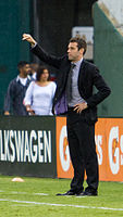 Ben Olsen communicating with players during a match against Toronto FC on August 6, 2011