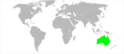 World map showing the range of the jack jumper ant in Australia