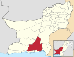Map of Pakistani districts with Awaran district highlighted in maroon