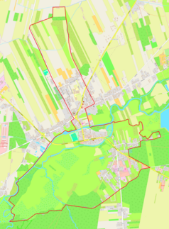 Mapa konturowa Przytyka, w centrum znajduje się punkt z opisem „Kościół Podwyższenia Krzyża Świętego”