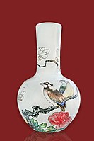 Porcelain vase decorated with flowers and birds made at Jingdezhen, Jiangxi,
