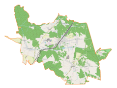 Mapa konturowa gminy Łazy, po lewej znajduje się punkt z opisem „Chruszczobród-Piaski”