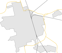 Mapa konturowa Szombathely, blisko centrum na lewo znajduje się punkt z opisem „Rohonci úti Stadion”