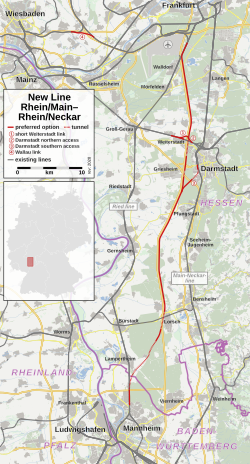 A Frankfurt–Mannheim nagysebességű vasútvonal útvonala