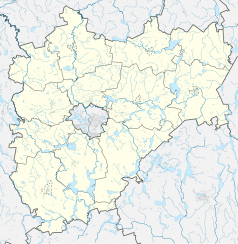 Mapa konturowa powiatu olsztyńskiego, u góry nieco na lewo znajduje się punkt z opisem „Parafia św. Faustyny Kowalskiej”