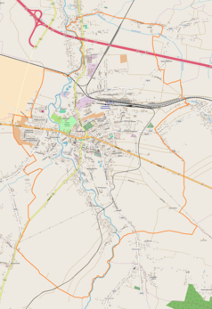 Mapa konturowa Przeworska, blisko centrum na lewo znajduje się punkt z opisem „Mokra Strona”