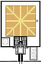 Diagram met weergave van het kruisplan binnen in de piramide