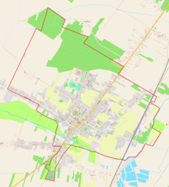 Mapa konturowa Rozprzy, po prawej nieco na dole znajduje się punkt z opisem „Stacja kolejowa Rozprza”